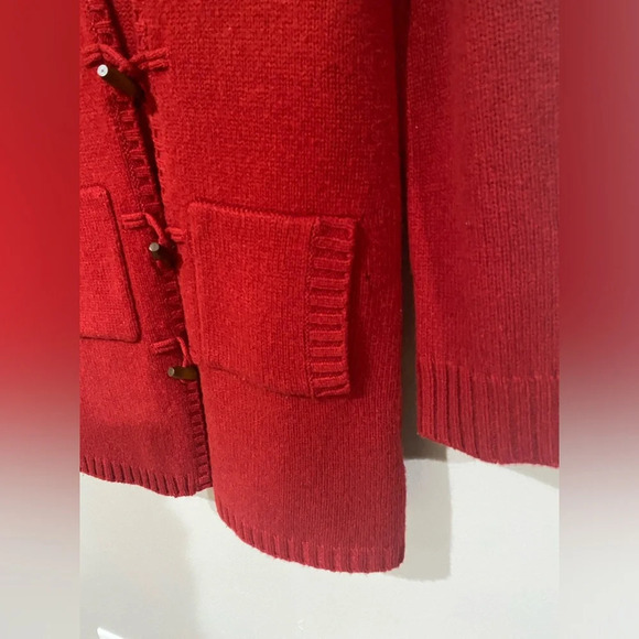 Lands end wool hooded red cardigan womens medium SMALL HOLES - Picture 2 of 12